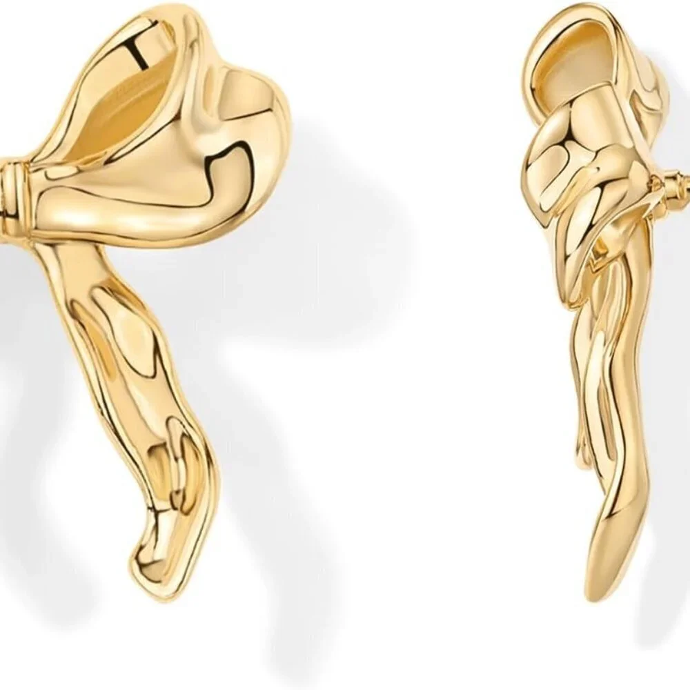 14K Gold Plated Bow Stud Earrings for Women Hypoallergenic Jewelry